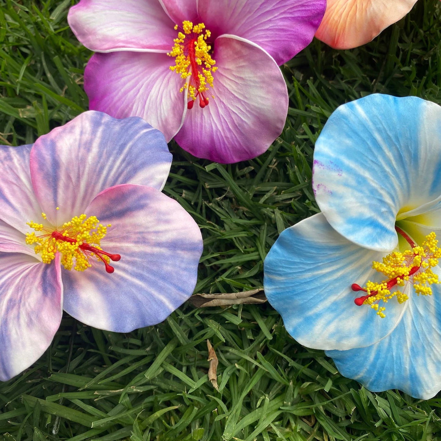 XL Stripe Hibiscus Polynesian Sei Artificial Foam Hair Flowers 12.5cm - Island Aesthetica