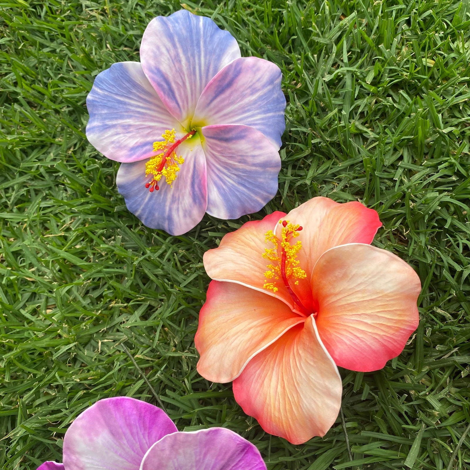 XL Stripe Hibiscus Polynesian Sei Artificial Foam Hair Flowers 12.5cm - Island Aesthetica