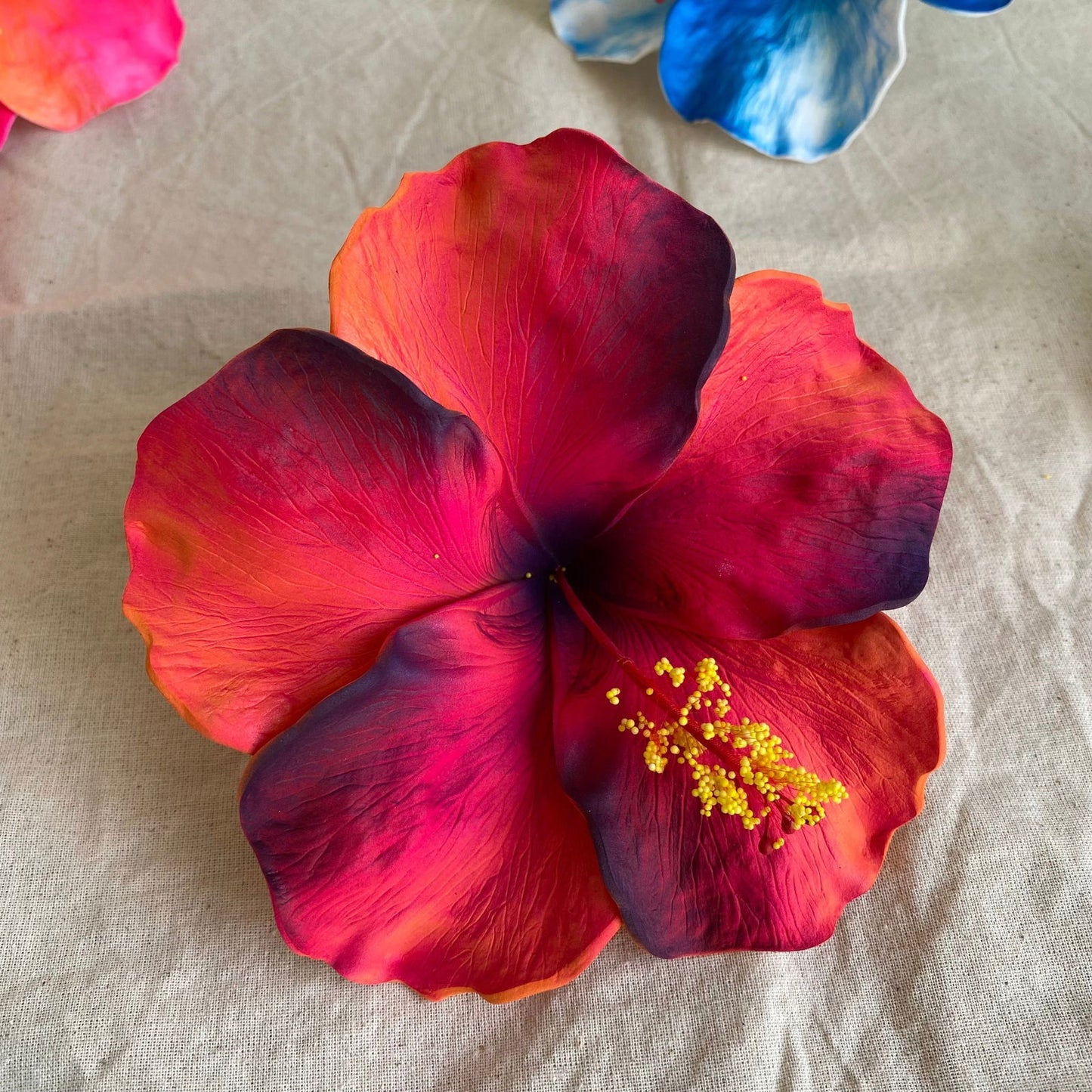 XXL Hand-painted Hibiscus Polynesian Sei Artificial Foam Hair Flowers 13cm - Island Aesthetica