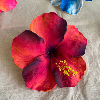 XXL Hand-painted Hibiscus Polynesian Sei Artificial Foam Hair Flowers 13cm - Island Aesthetica