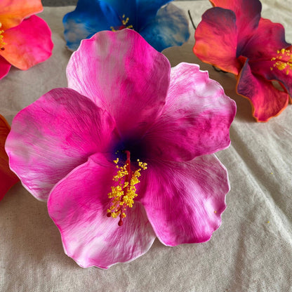 XXL Hand-painted Hibiscus Polynesian Sei Artificial Foam Hair Flowers 13cm - Island Aesthetica
