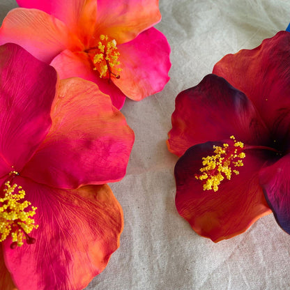 XXL Hand-painted Hibiscus Polynesian Sei Artificial Foam Hair Flowers 13cm - Island Aesthetica