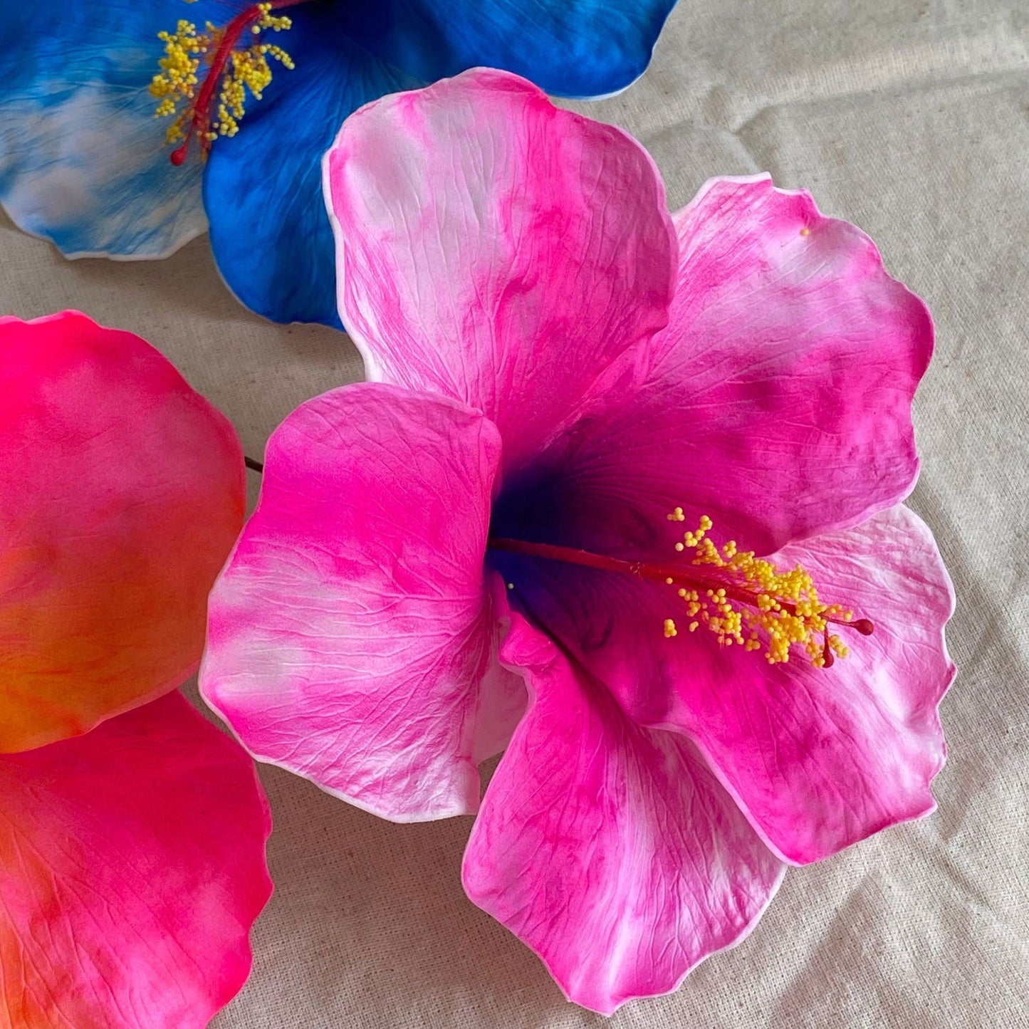 XXL Hand-painted Hibiscus Polynesian Sei Artificial Foam Hair Flowers 13cm - Island Aesthetica