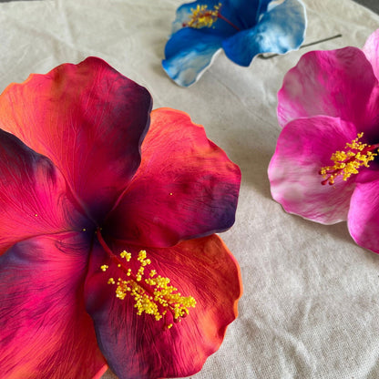 XXL Hand-painted Hibiscus Polynesian Sei Artificial Foam Hair Flowers 13cm - Island Aesthetica